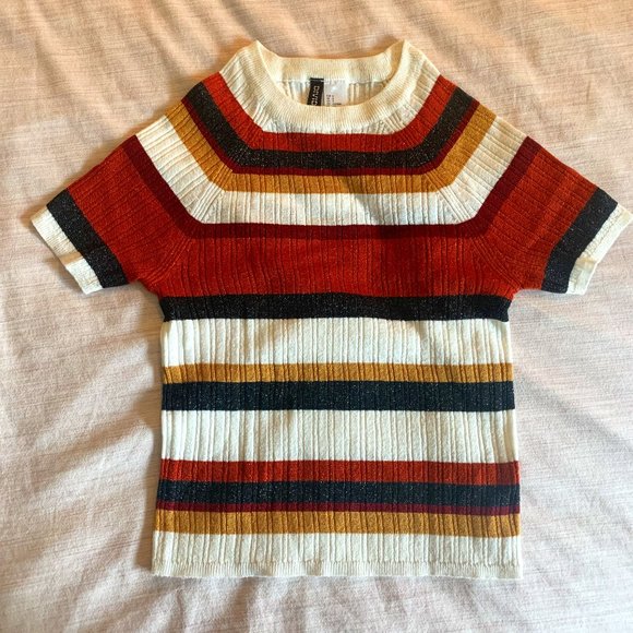 H&M Metallic knitted top - Orange Yellow Red Black stripe - Picture 1 of 4